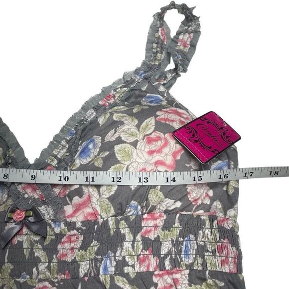 Candie's Gray Floral Print Lightly Padded Mesh Trim Chemise - Picture 5 of 6
